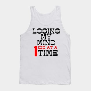 Losing My Mind One Kid At A Time. Funny Mom Saying. Black and Red Tank Top